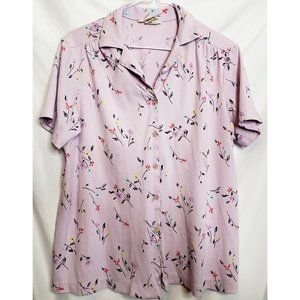 Vintage Retro Sears Fashion Place Blouse Short Sleeves Lavender Floral